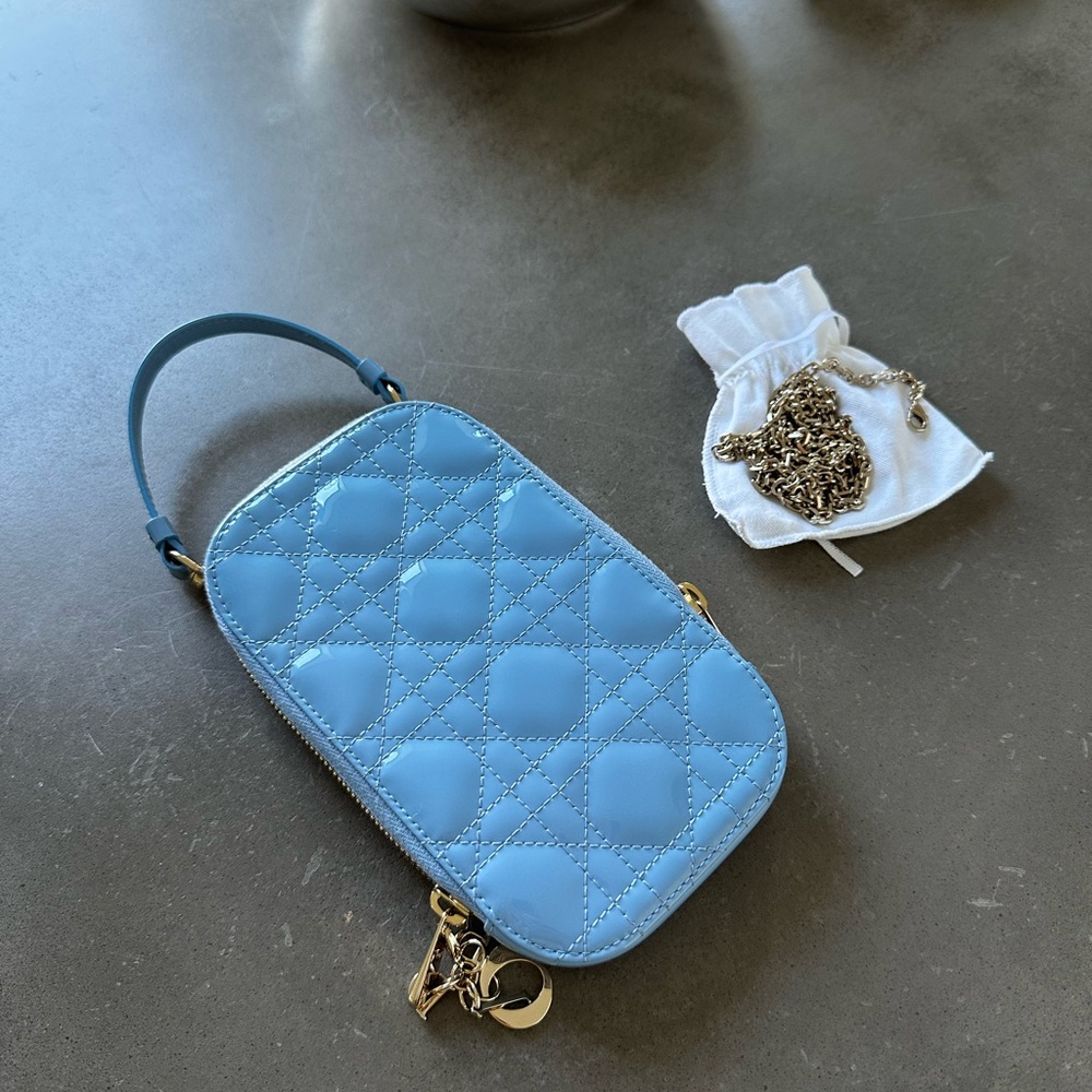 Christian Dior 2022 Pale Blue Patent Leather Mini Bag